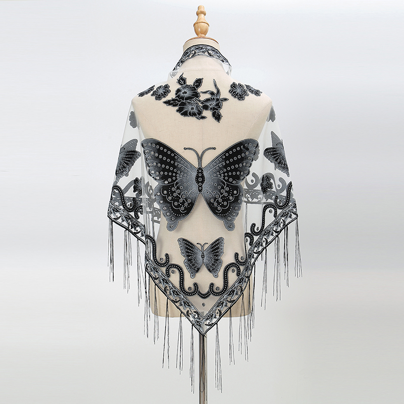 Tassel Fringe Trim - Châle Triangle en Dentelle Brodée Papillon