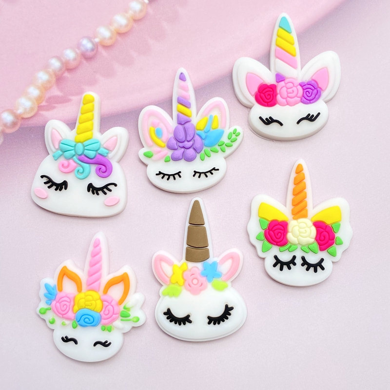 Embellishment Glue Craft - Mini tête de licorne en PVC,